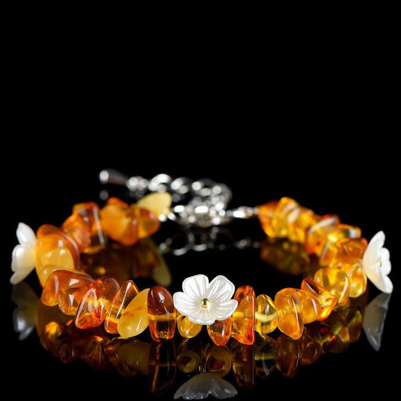 Buddha Stones Bracelet Sérénité en aigue-marine naturelle, péridot, quartz fraise et divers cristaux - Ambre (Tour de poignet : 15-20 cm) - image 23
