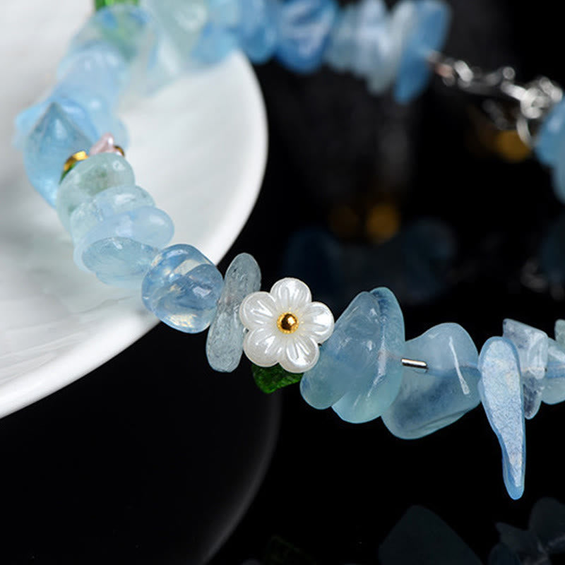 Buddha Stones Bracelet Sérénité en aigue-marine naturelle, péridot, quartz fraise et divers cristaux - image 11