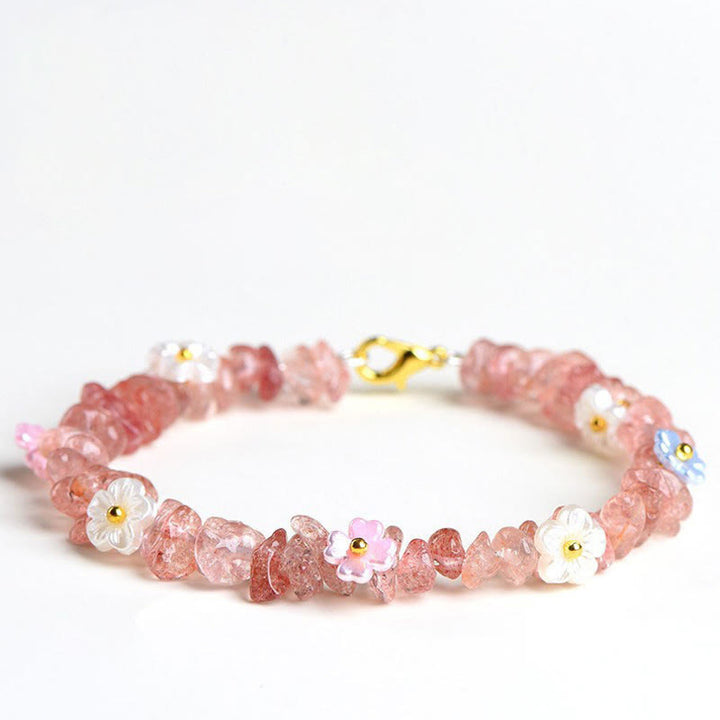 Buddha Stones Bracelet Sérénité en aigue-marine naturelle, péridot, quartz fraise et divers cristaux - Quartz fraise (Tour de poignet : 14-15 cm) - image 35