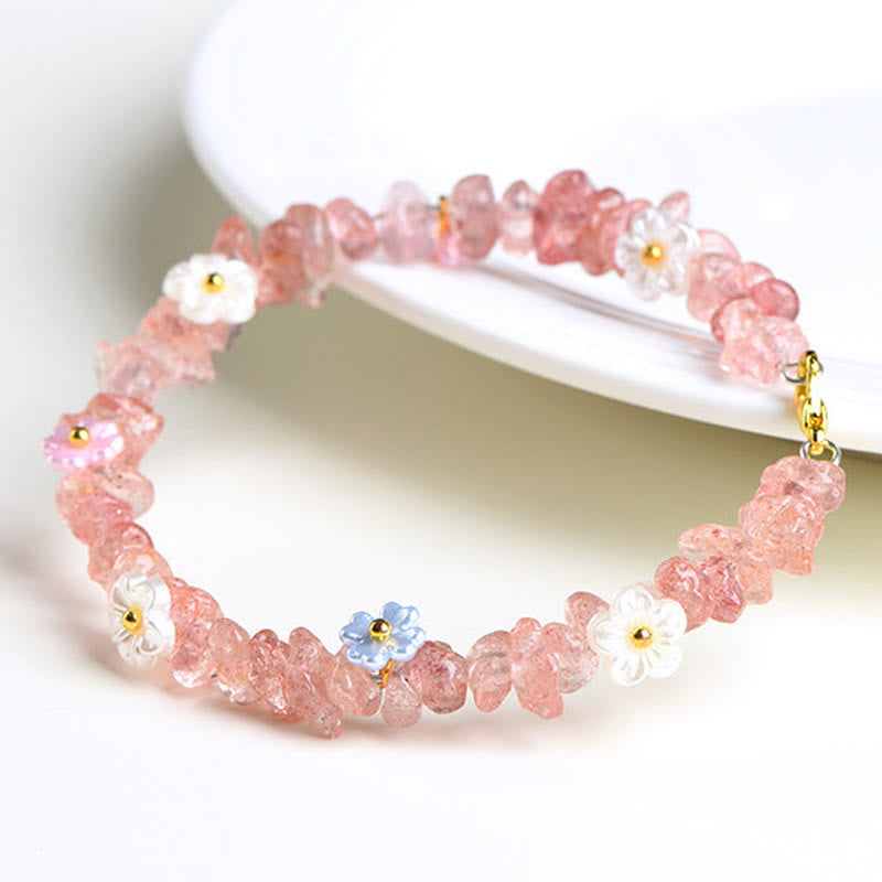 Buddha Stones Bracelet Sérénité en aigue-marine naturelle, péridot, quartz fraise et divers cristaux - image 38