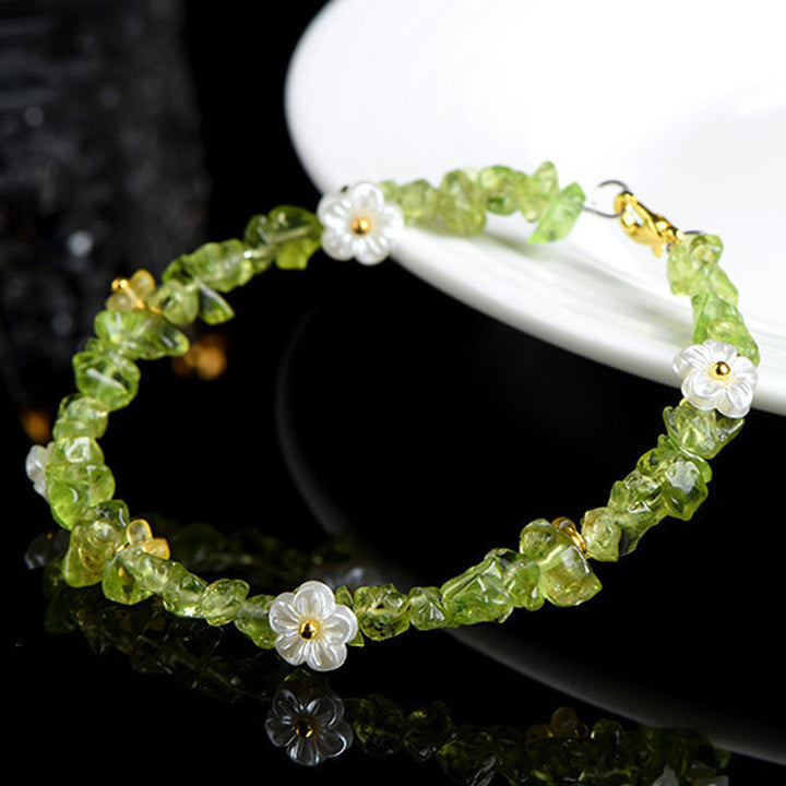 Buddha Stones Bracelet Sérénité en aigue-marine naturelle, péridot, quartz fraise et divers cristaux - image 13