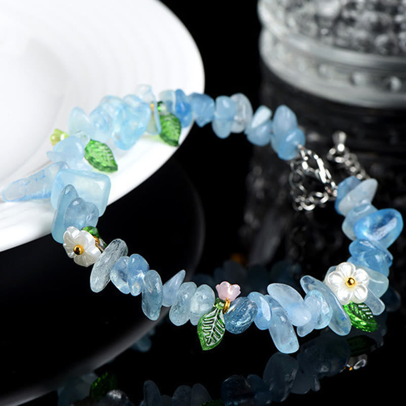 Buddha Stones Bracelet Sérénité en aigue-marine naturelle, péridot, quartz fraise et divers cristaux - image 3