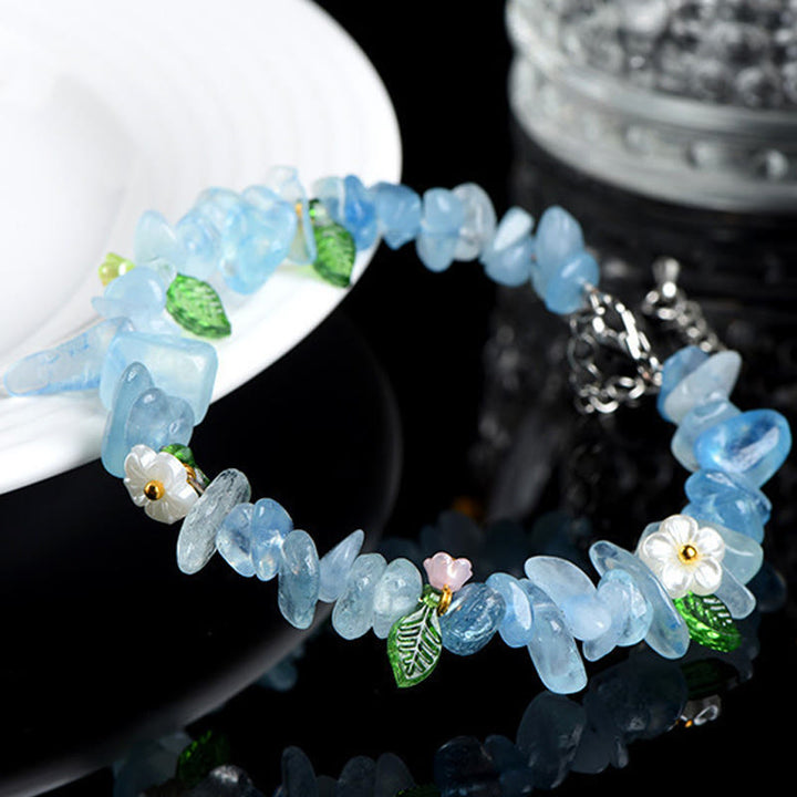 Buddha Stones Bracelet Sérénité en aigue-marine naturelle, péridot, quartz fraise et divers cristaux - image 3