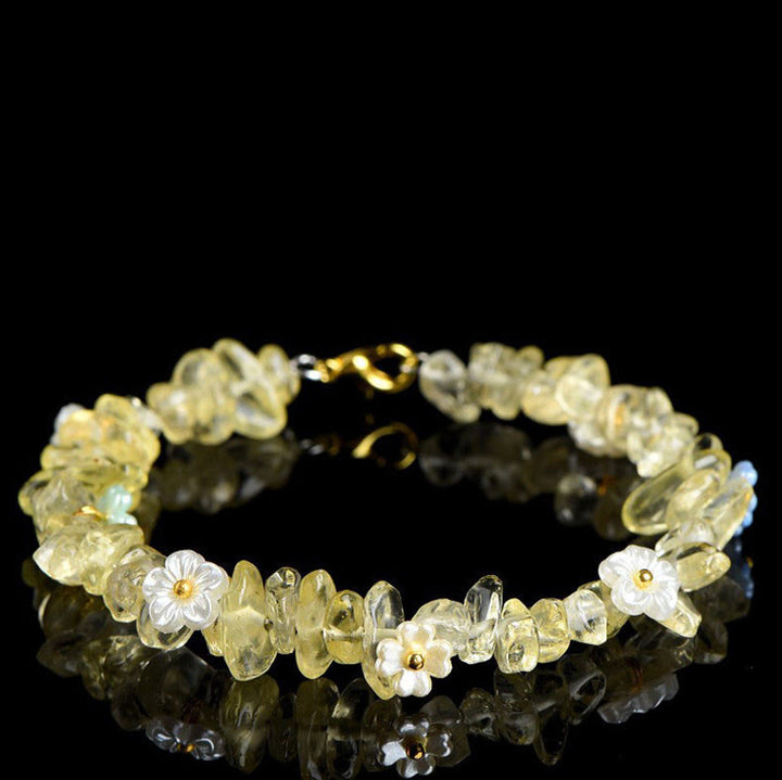 Buddha Stones Bracelet Sérénité en aigue-marine naturelle, péridot, quartz fraise et divers cristaux - Citrine (Tour de poignet : 14-15 cm) - image 17