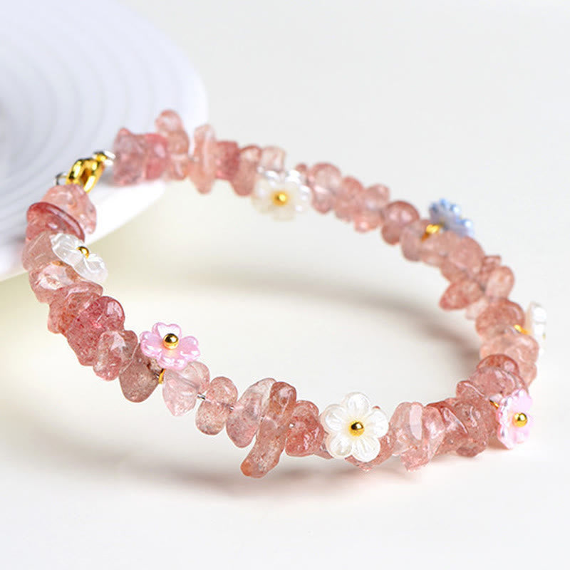 Buddha Stones Bracelet Sérénité en aigue-marine naturelle, péridot, quartz fraise et divers cristaux - image 36