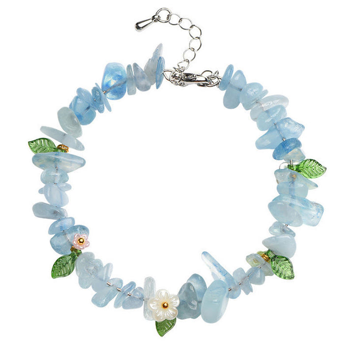 Buddha Stones Bracelet Sérénité en aigue-marine naturelle, péridot, quartz fraise et divers cristaux - image 5