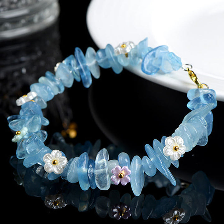 Buddha Stones Bracelet Sérénité en aigue-marine naturelle, péridot, quartz fraise et divers cristaux - image 8
