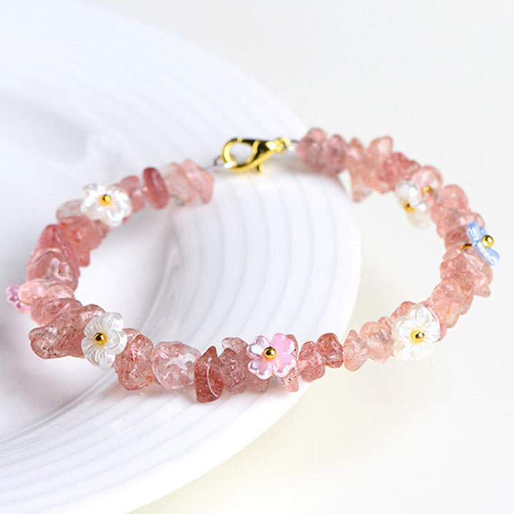 Buddha Stones Bracelet Sérénité en aigue-marine naturelle, péridot, quartz fraise et divers cristaux - image 37
