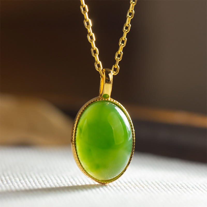 Buddha Stones Collier pendentif rond en argent sterling 925 et jade Hetian naturel, symbole de prospérité - image 1