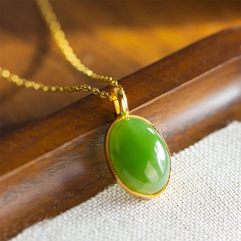 Buddha Stones Collier pendentif rond en argent sterling 925 et jade Hetian naturel, symbole de prospérité - Jade (Légère variation de couleur due au jade naturel) - image 0