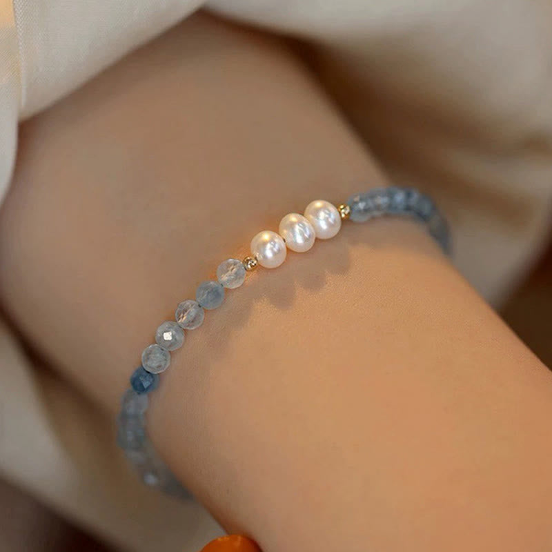 Buddha Stones Bracelet Sérénité en perles fines d'aigue-marine naturelle de 4 mm - image 11