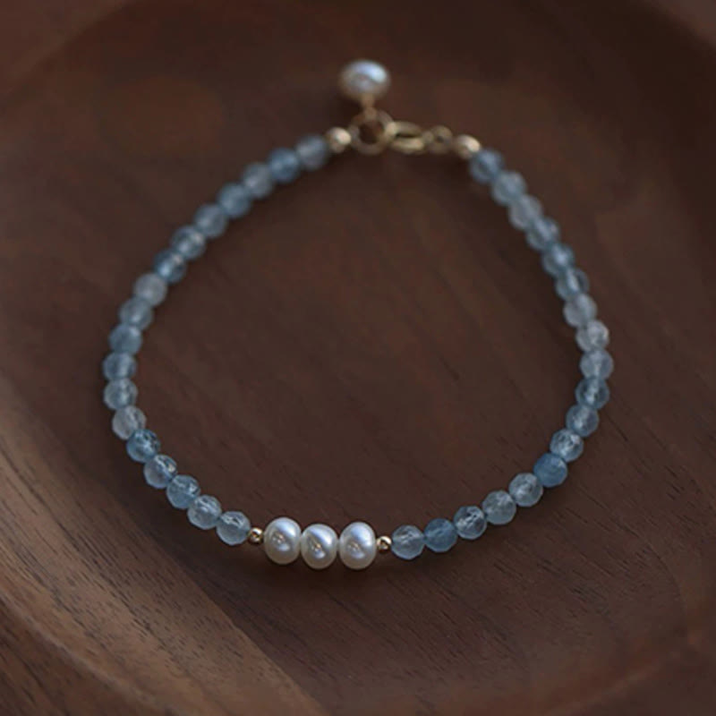 Buddha Stones Bracelet Sérénité en perles fines d'aigue-marine naturelle de 4 mm - image 7