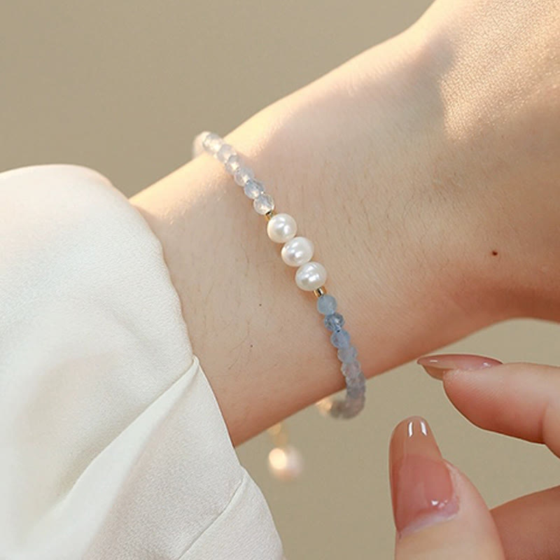 Buddha Stones Bracelet Sérénité en perles fines d'aigue-marine naturelle de 4 mm - image 8