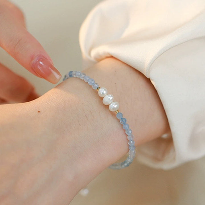 Buddha Stones Bracelet Sérénité en perles fines d'aigue-marine naturelle de 4 mm - image 10