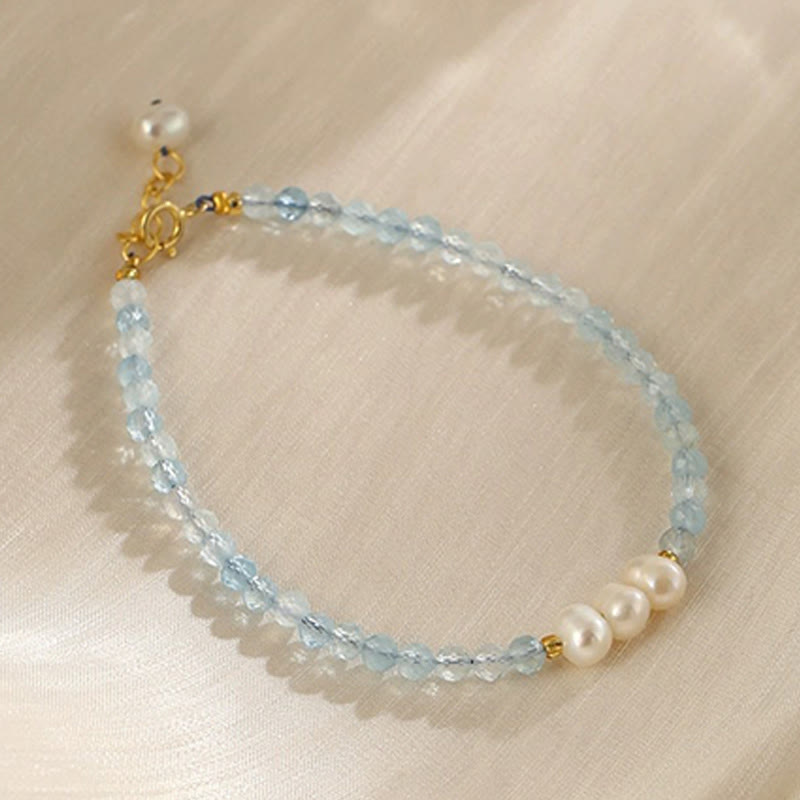 Buddha Stones Bracelet Sérénité en perles fines d'aigue-marine naturelle de 4 mm - Perle Aigue-marine (Tour de poignet : 14-15 cm) - image 6