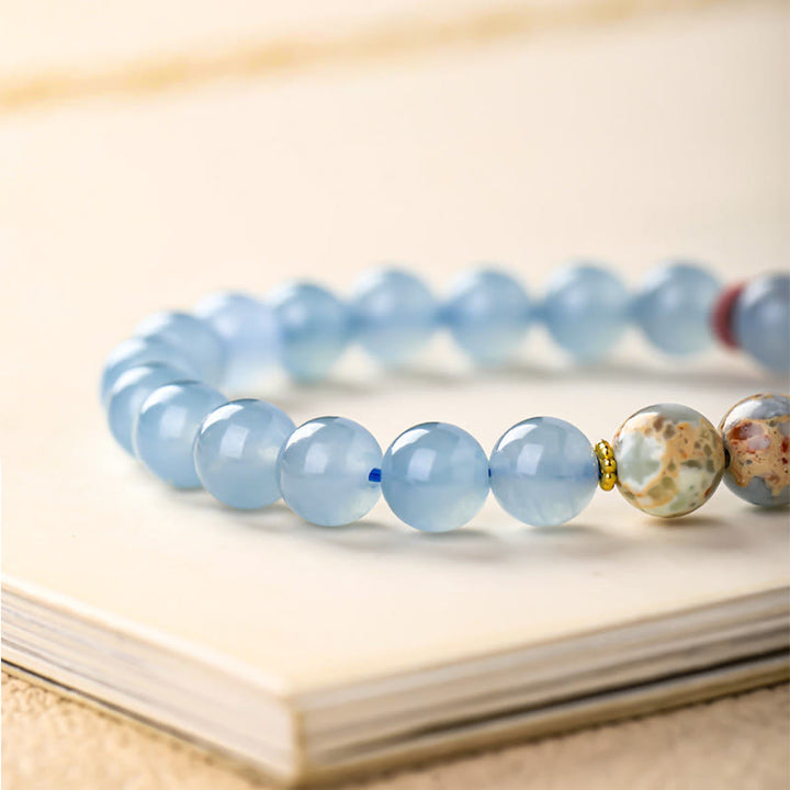 Buddha Stones Bracelet de guérison en calcédoine bleue avec motif patte de chat Fu - image 6