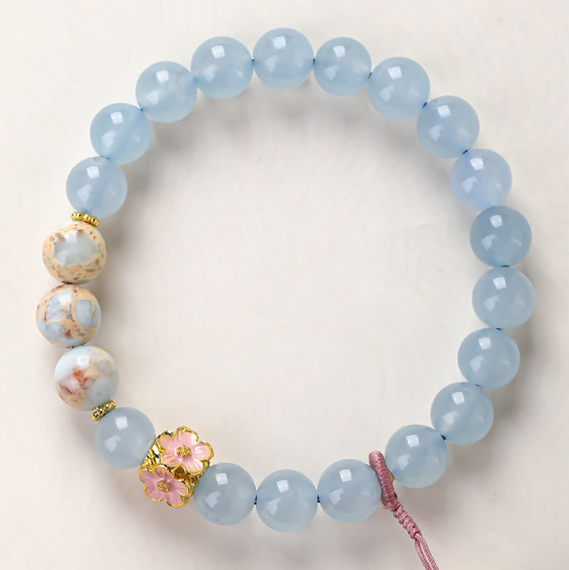 Buddha Stones Bracelet de guérison en calcédoine bleue avec motif patte de chat Fu - image 2