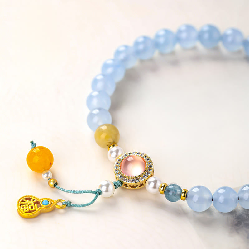 Buddha Stones Bracelet de guérison en calcédoine bleue avec motif patte de chat Fu - image 7