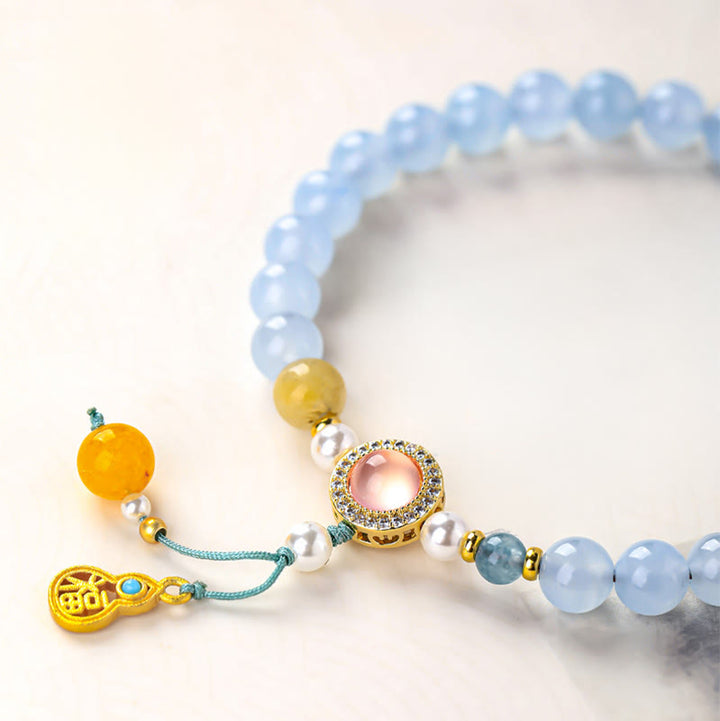 Buddha Stones Bracelet de guérison en calcédoine bleue avec motif patte de chat Fu - image 7