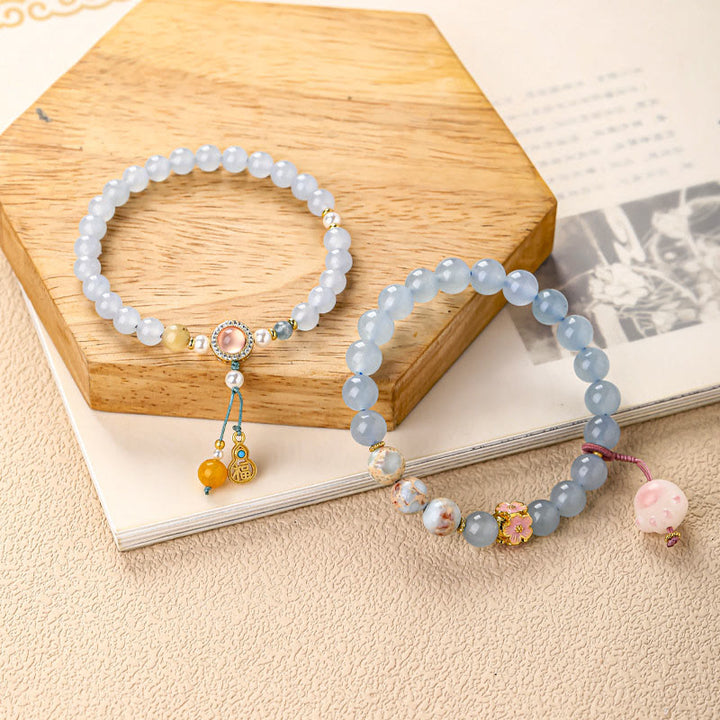 Buddha Stones Bracelet de guérison en calcédoine bleue avec motif patte de chat Fu - image 5
