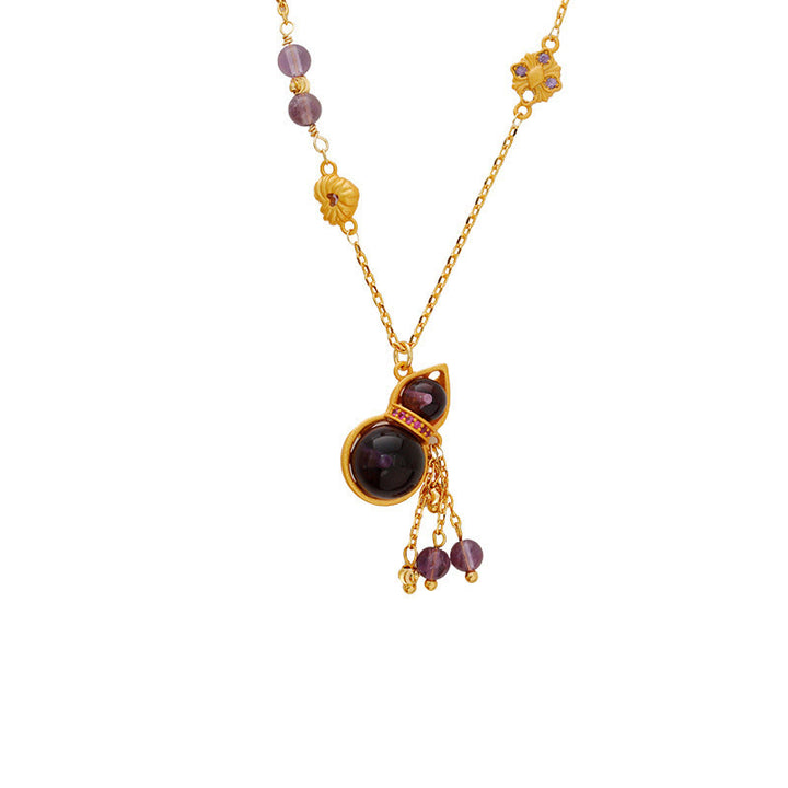 Buddha Stones Collier de méditation avec pendentif en cuivre, pompon en forme de gourde et améthyste. - image 6