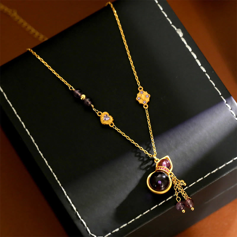 Buddha Stones Collier de méditation avec pendentif en cuivre, pompon en forme de gourde et améthyste. - Gourde (Dimensions du pendentif : environ 3 x 1,4 cm) - image 1