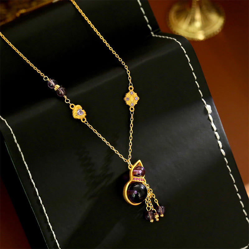 Buddha Stones Collier de méditation avec pendentif en cuivre, pompon en forme de gourde et améthyste. - image 3