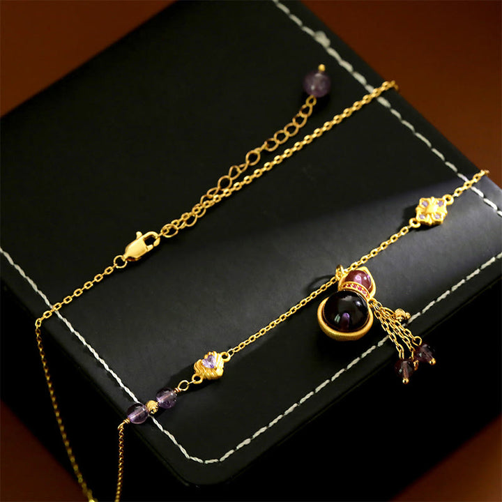 Buddha Stones Collier de méditation avec pendentif en cuivre, pompon en forme de gourde et améthyste. - image 4