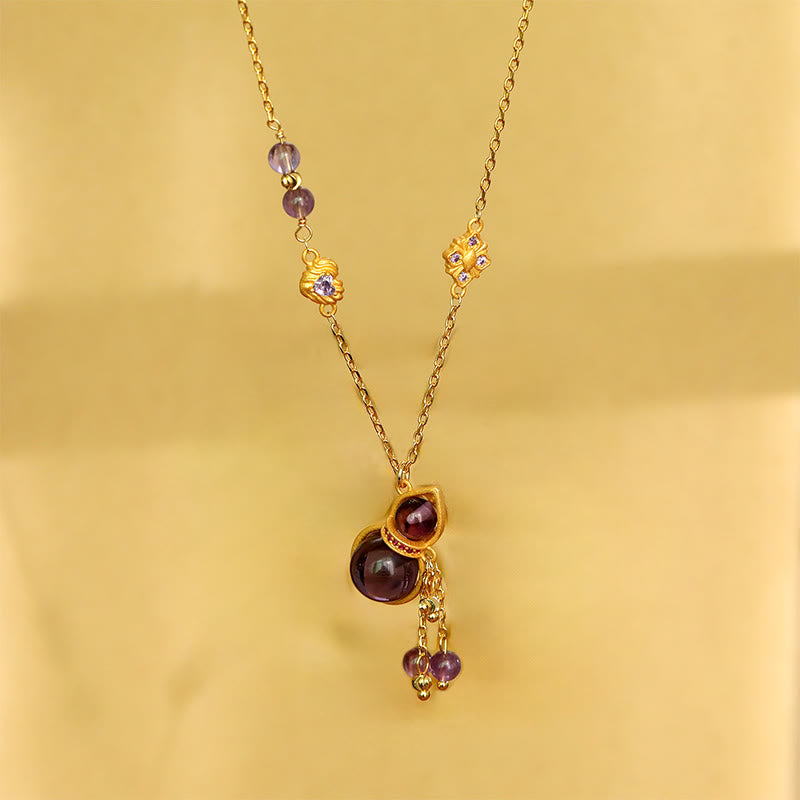 Buddha Stones Collier de méditation avec pendentif en cuivre, pompon en forme de gourde et améthyste. - image 5
