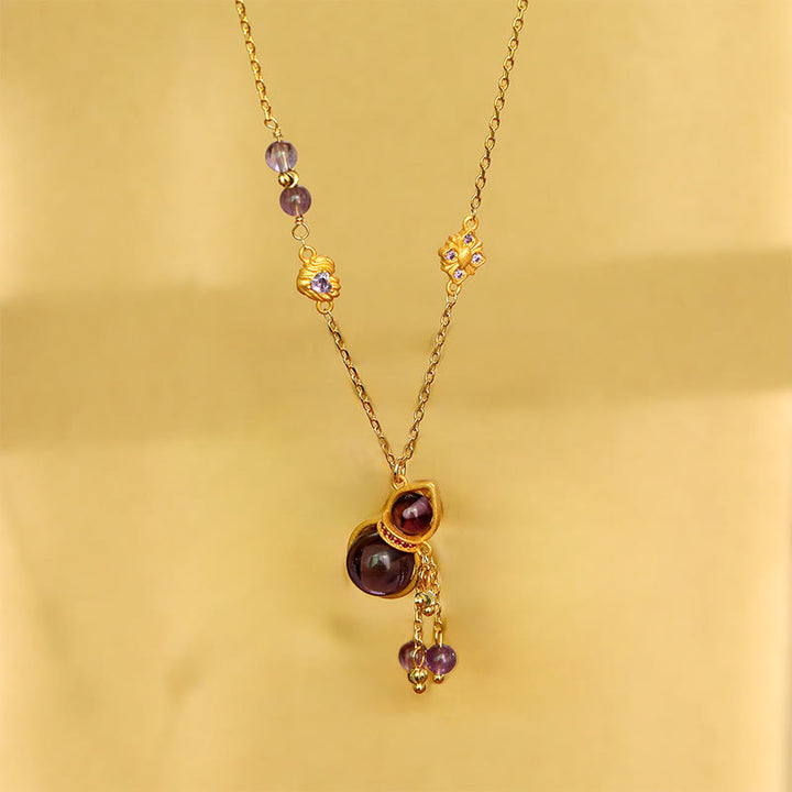 Buddha Stones Collier de méditation avec pendentif en cuivre, pompon en forme de gourde et améthyste. - image 5