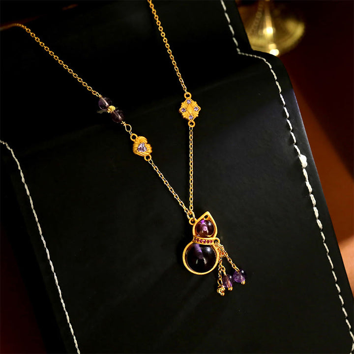 Buddha Stones Collier de méditation avec pendentif en cuivre, pompon en forme de gourde et améthyste. - image 2