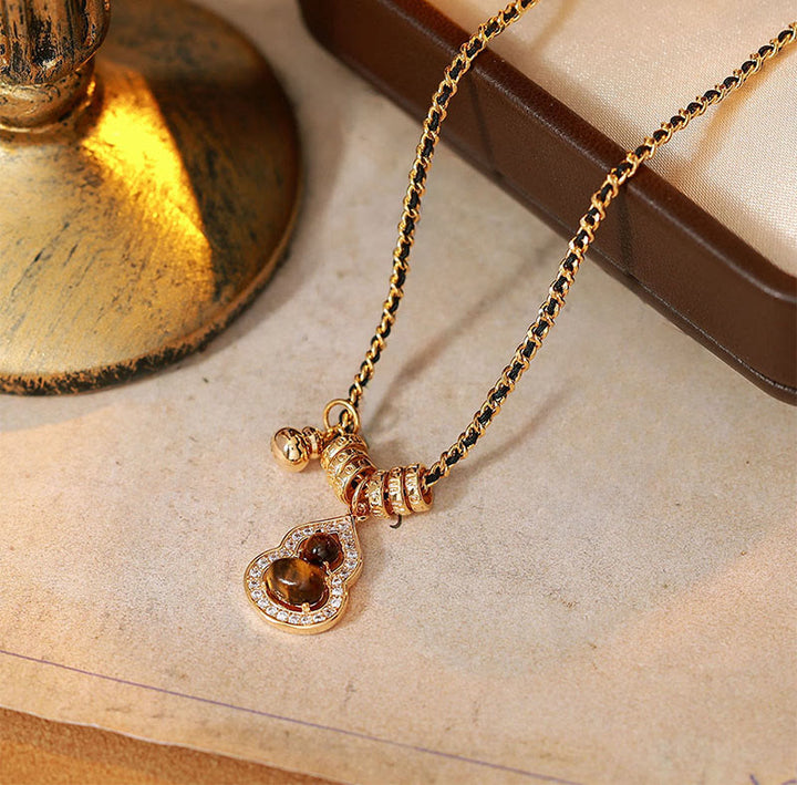 Buddha Stones Pendentif double gourde œil de tigre plaqué or et cuivre, résistant - image 1