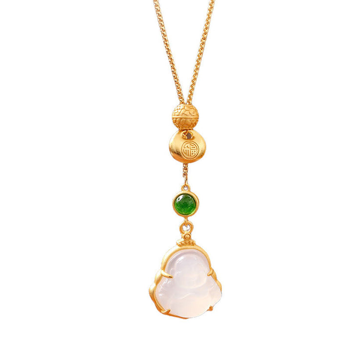 Buddha Stones Collier pendentif en calcédoine et cuivre représentant le Bouddha rieur (personnage Fu) - Porte-bonheur - image 4