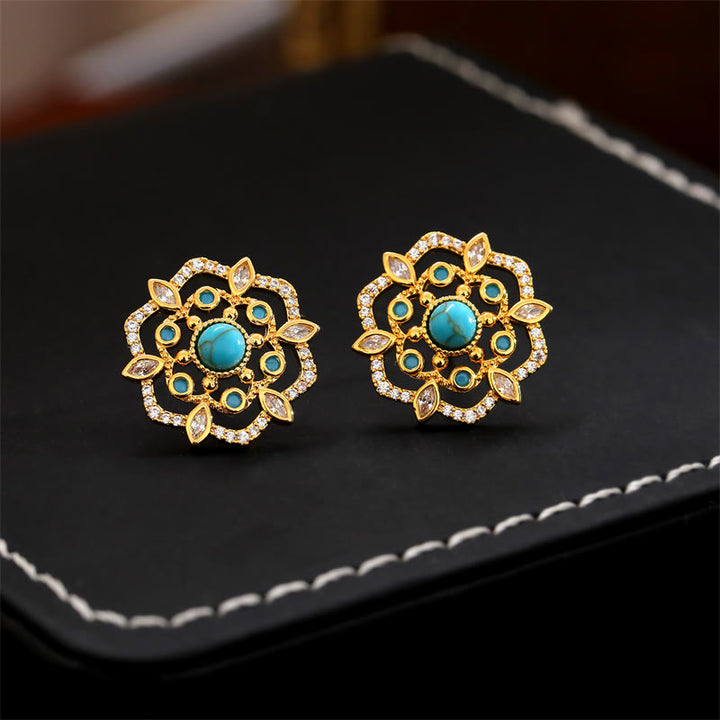 Buddha Stones Boucles d'oreilles octogonales en cuivre avec zircon et motif boussole - Boussole (poteaux en argent sterling 925) - image 0