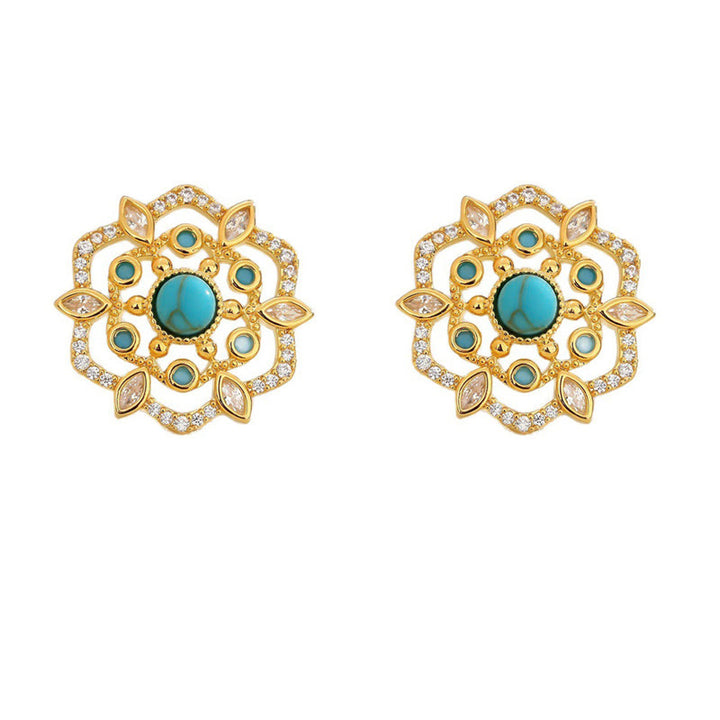 Buddha Stones Boucles d'oreilles octogonales en cuivre avec zircon et motif boussole - image 4