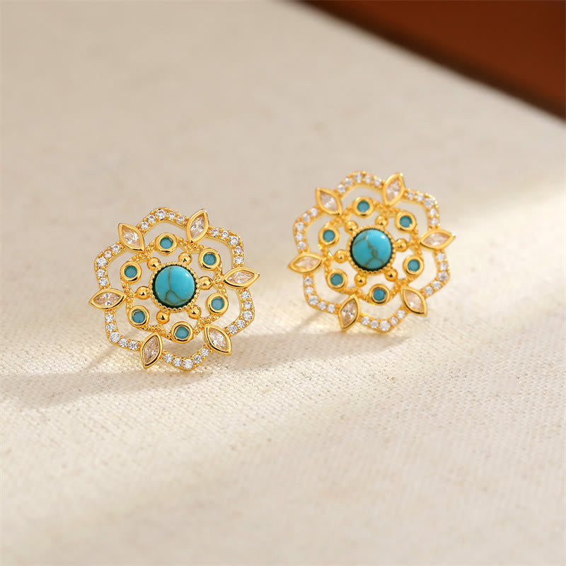 Buddha Stones Boucles d'oreilles octogonales en cuivre avec zircon et motif boussole - image 2