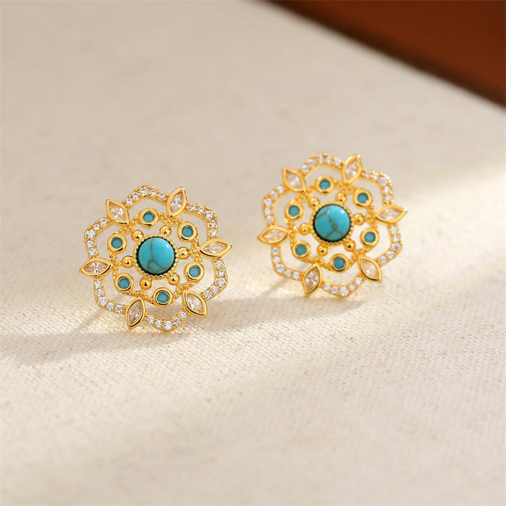 Buddha Stones Boucles d'oreilles octogonales en cuivre avec zircon et motif boussole - image 2