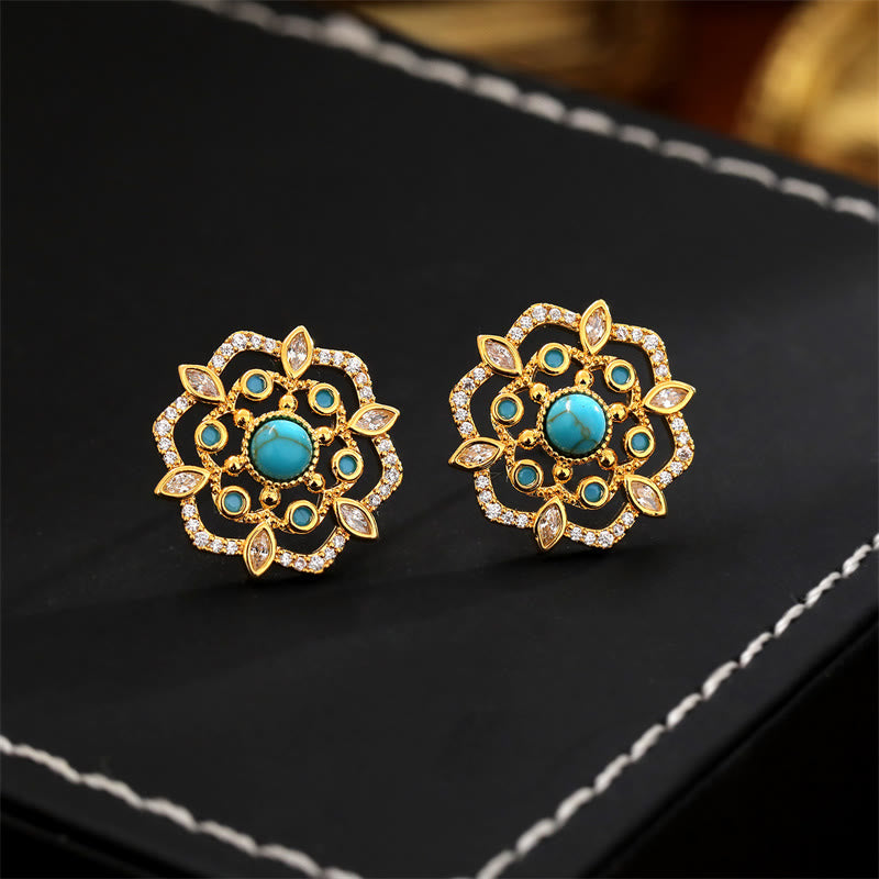 Buddha Stones Boucles d'oreilles octogonales en cuivre avec zircon et motif boussole - image 1