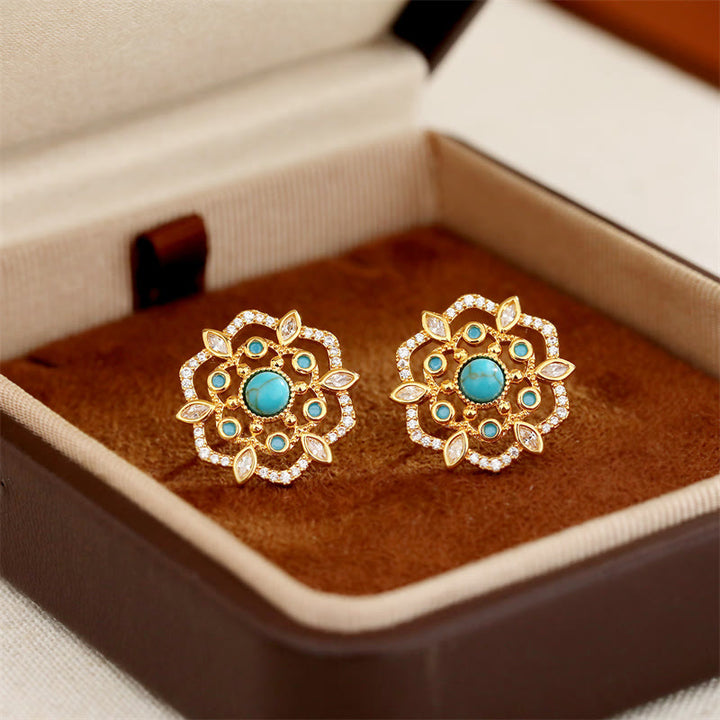 Buddha Stones Boucles d'oreilles octogonales en cuivre avec zircon et motif boussole - image 3