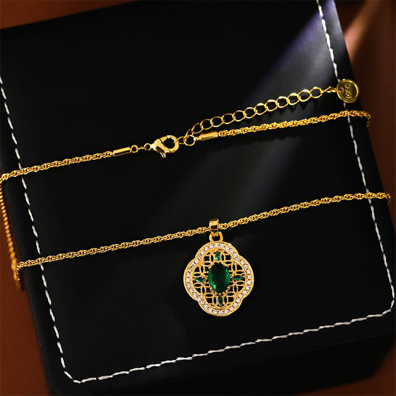 Buddha Stones Collier porte-bonheur avec pendentif trèfle à quatre feuilles ajouré, chaîne plaquée or et cuivre. - image 4