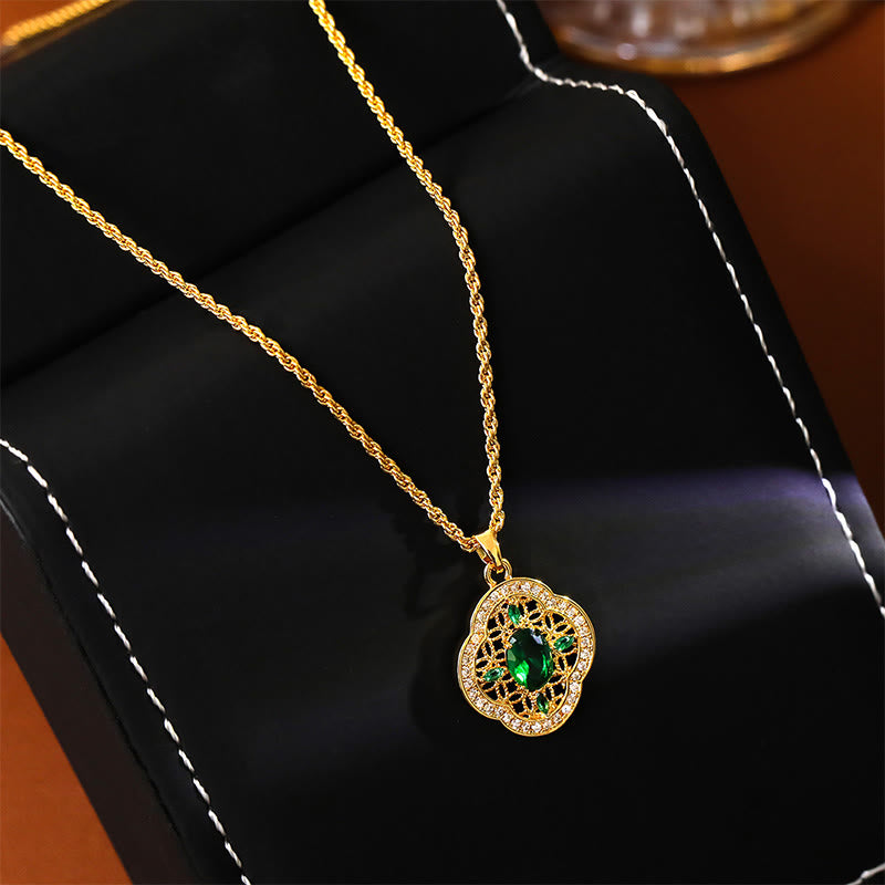 Buddha Stones Collier porte-bonheur avec pendentif trèfle à quatre feuilles ajouré, chaîne plaquée or et cuivre. - image 1