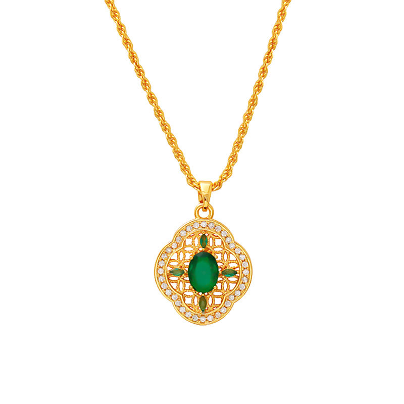Buddha Stones Collier porte-bonheur avec pendentif trèfle à quatre feuilles ajouré, chaîne plaquée or et cuivre. - image 5