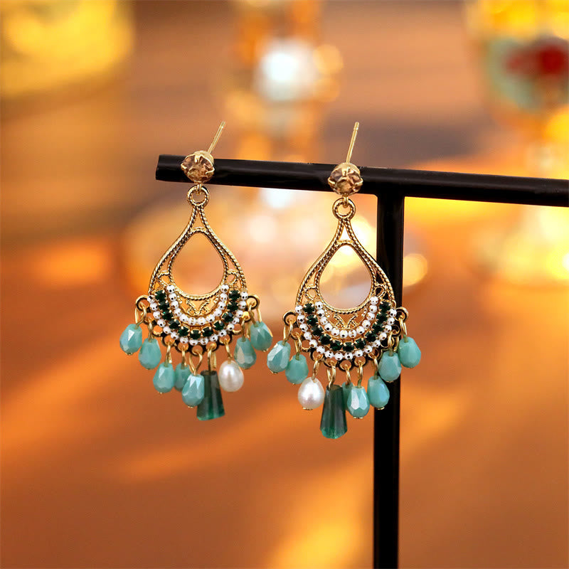 Buddha Stones Boucles d'oreilles pendantes en cuivre ajouré avec pompon en forme de larme, idéales pour prendre soin de soi - Tige en forme de larme (en argent sterling 925) - image 0