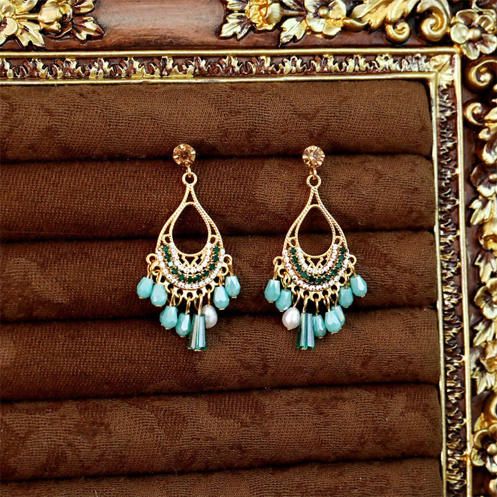 Buddha Stones Boucles d'oreilles pendantes en cuivre ajouré avec pompon en forme de larme, idéales pour prendre soin de soi - image 3
