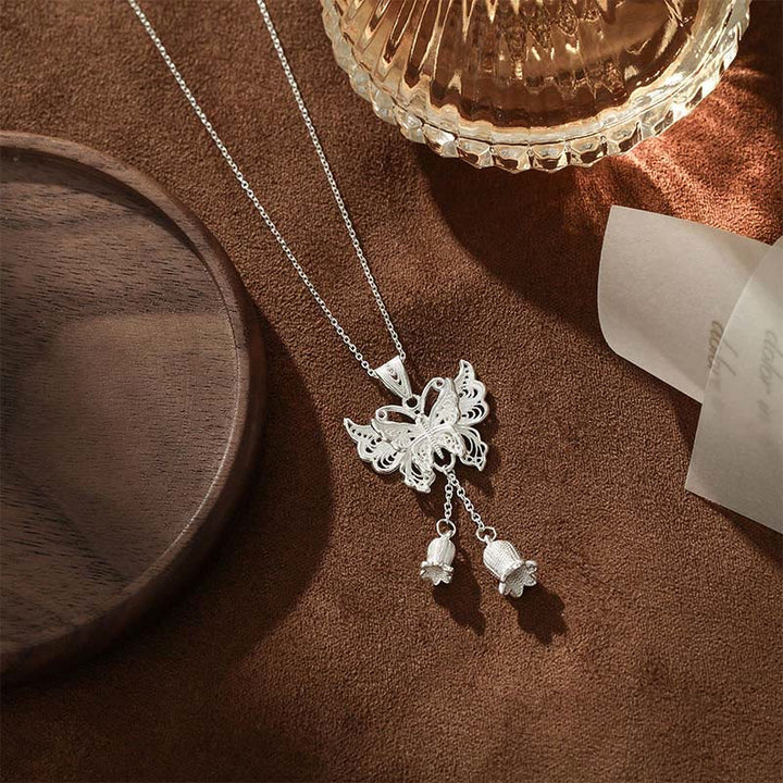 Buddha Stones Collier pendentif papillon en argent sterling 999, motif muguet et liberté - image 2