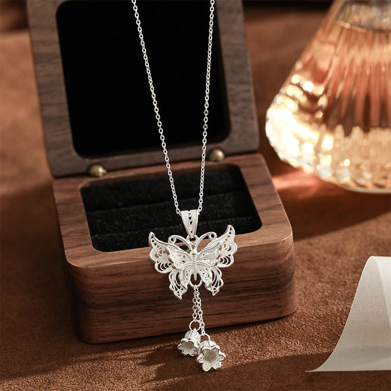 Buddha Stones Collier pendentif papillon en argent sterling 999, motif muguet et liberté - image 1
