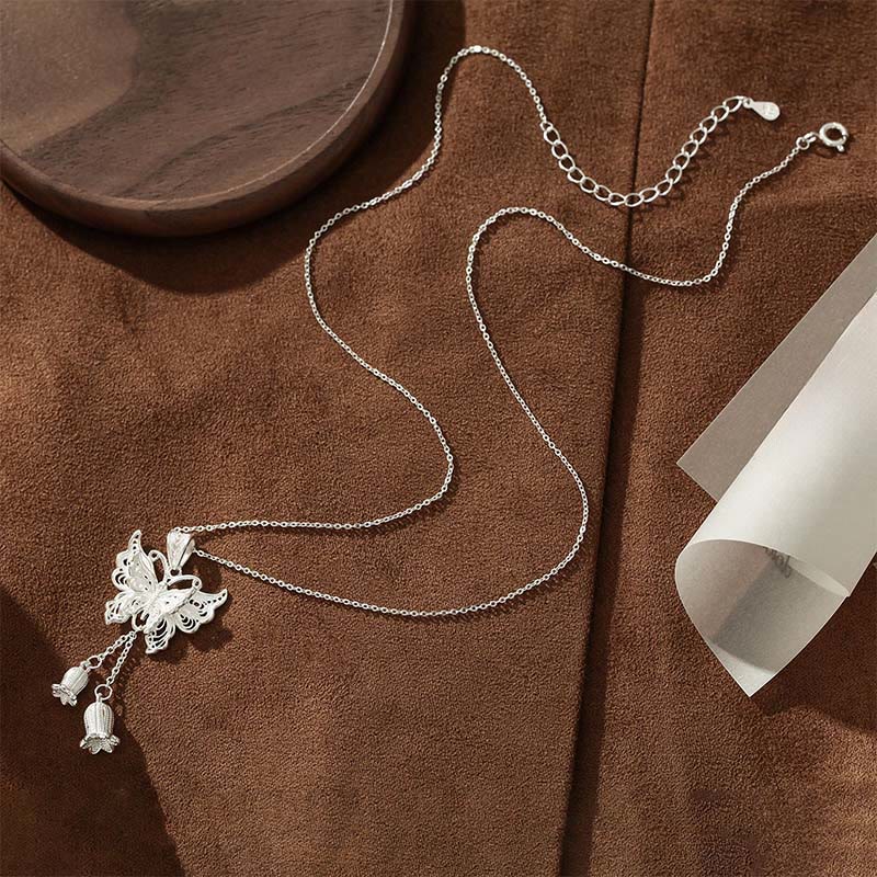Buddha Stones Collier pendentif papillon en argent sterling 999, motif muguet et liberté - image 3