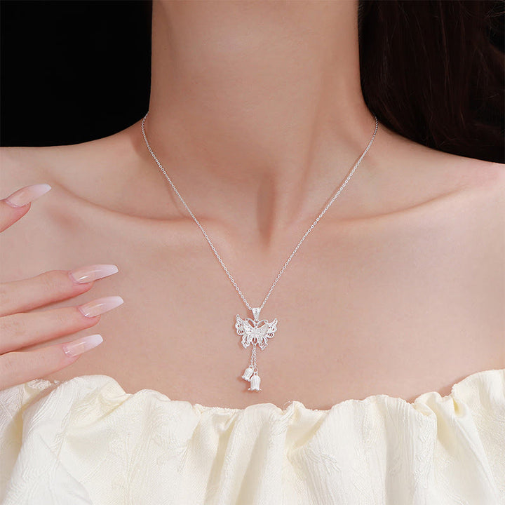 Buddha Stones Collier pendentif papillon en argent sterling 999, motif muguet et liberté - image 4