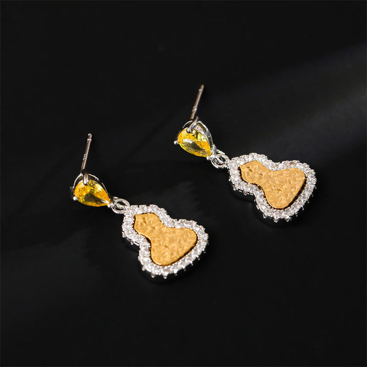 Buddha Stones Boucles d'oreilles puces en cuivre et zircon doré, symbole de richesse, en forme de gourde. - image 2
