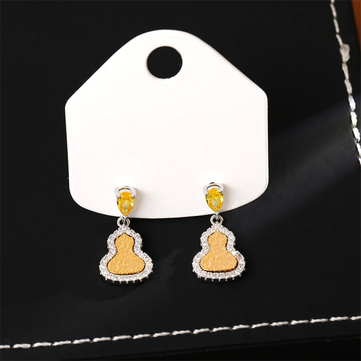 Buddha Stones Boucles d'oreilles puces en cuivre et zircon doré, symbole de richesse, en forme de gourde. - image 5
